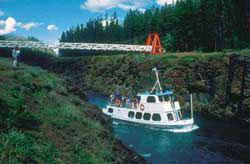 The MV Schwatka sails through historic Miles Canyon on the Yukon River.